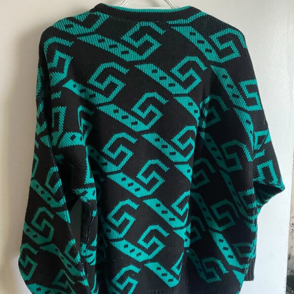 90s Vintage Teal and Black Pattern Sweater - Picture 2 of 2